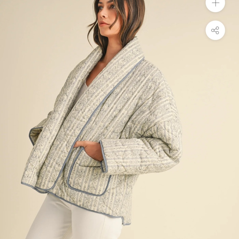 Floral Quilted Belinda Jacket with Blue Accents oversized small NWT